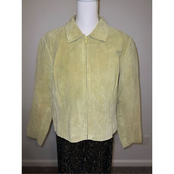 100% Leather Suede Jacket Lightweight Green PXL - Picture 1 of 8